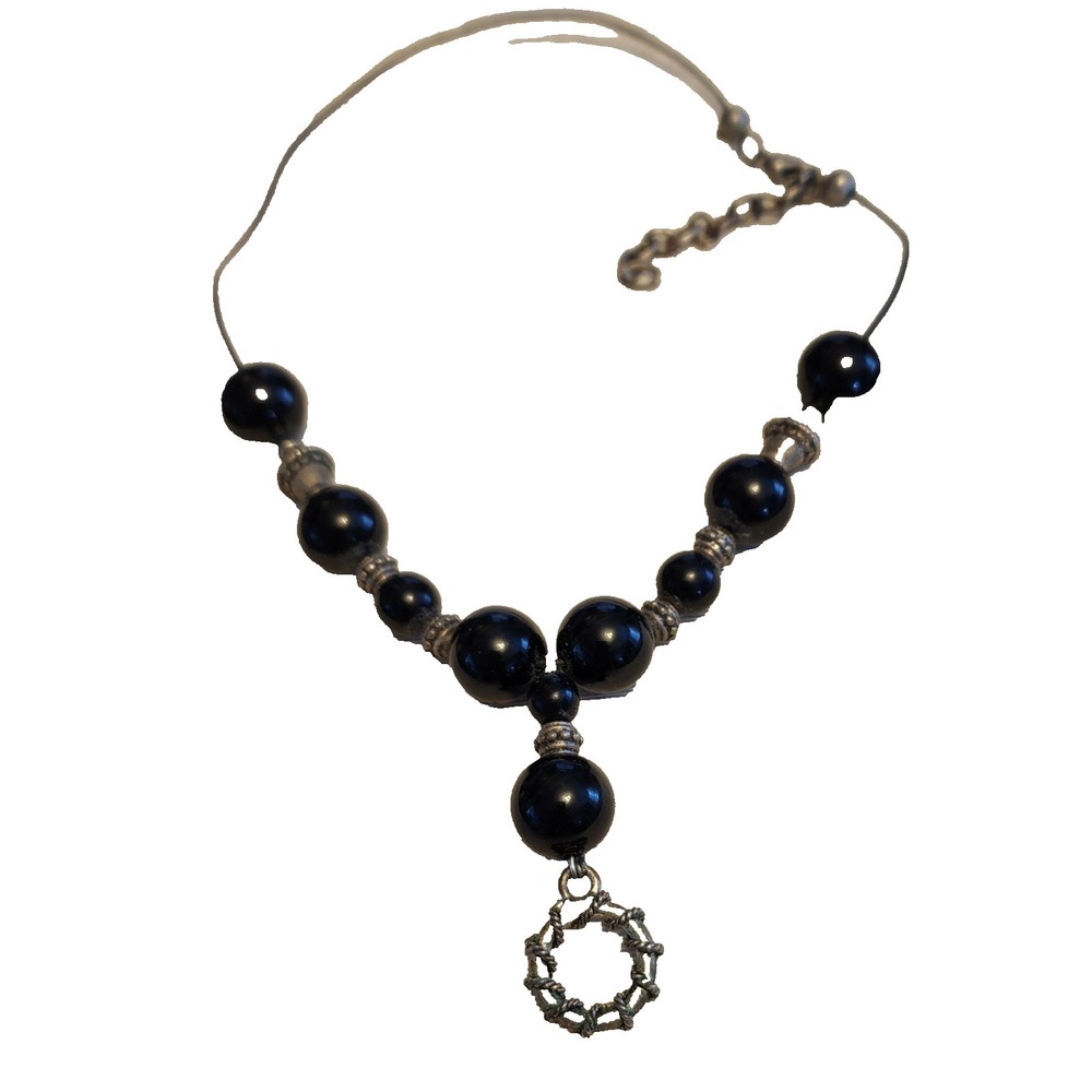 90's Custom One of a kind Blk & Silver Adjustable Rope Necklace by Raymond Scott
